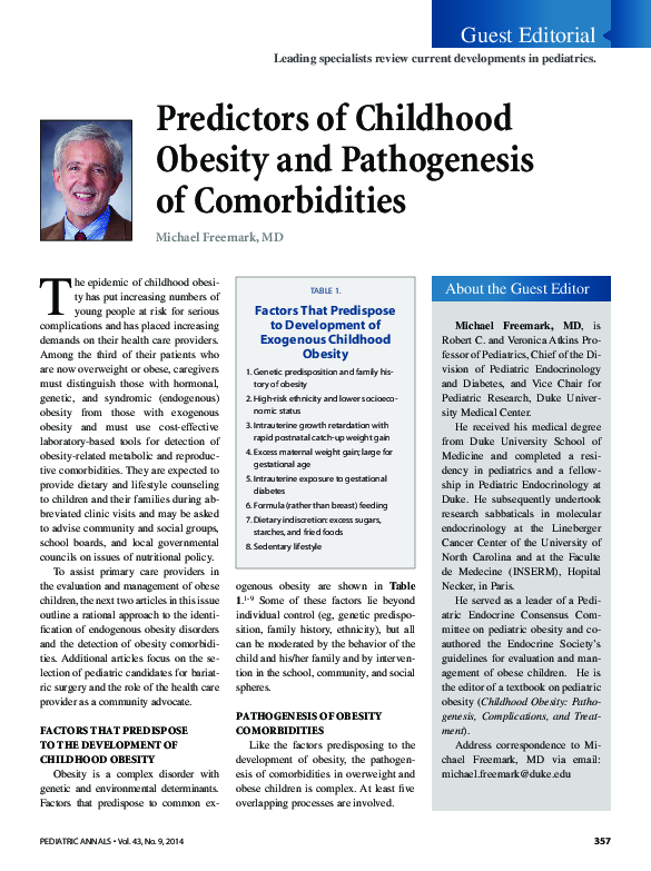 (PDF) Predictors of childhood obesity and pathogenesis of comorbidities