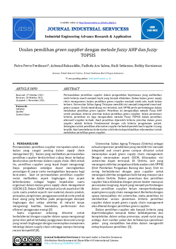 (PDF) Usulan pemilihan green supplier dengan metode fuzzy AHP dan fuzzy ...