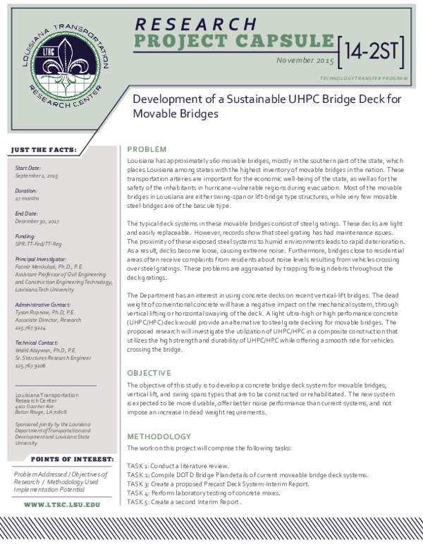 (PDF) Development of a sustainable UHPC bridge deck for movable bridges ...