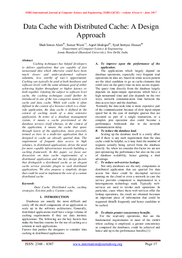 (PDF) Data Cache with Distributed Cache: A Design Approach