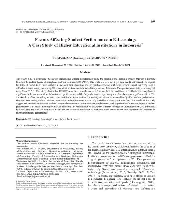(PDF) Factors Affecting Student Performance in E-Learning: A Case Study ...