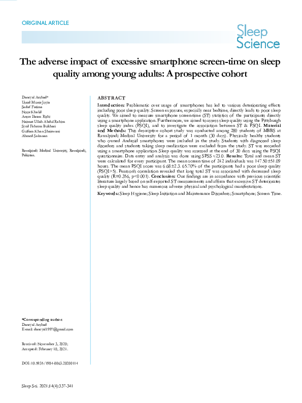 (PDF) The adverse impact of excessive smartphone screen-time on sleep ...