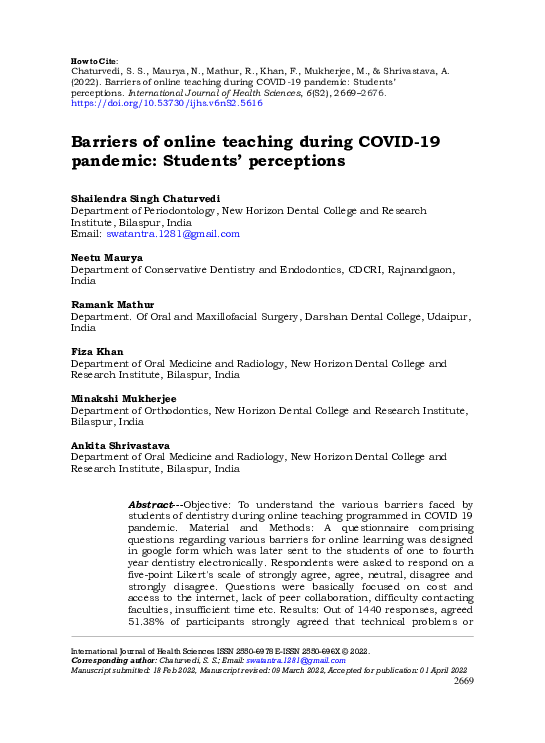 (PDF) Barriers of online teaching during COVID-19 pandemic