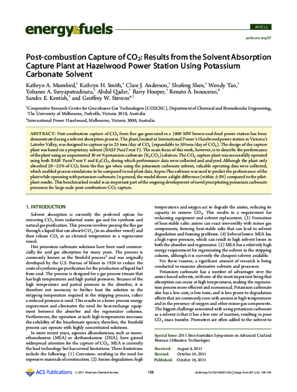 (PDF) Post-combustion Capture of CO 2 : Results from the Solvent ...