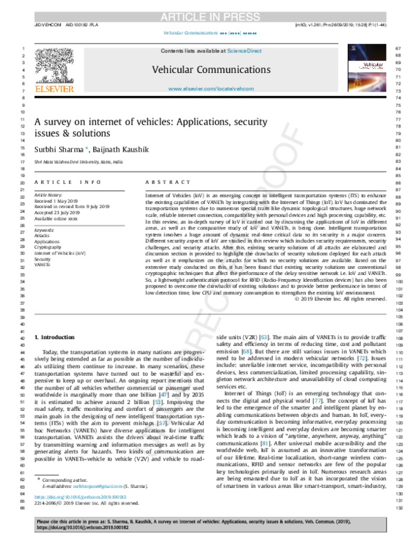 (PDF) A survey on internet of vehicles: Applications, security issues ...