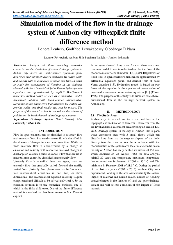(PDF) Simulation model of the flow in the drainage system of Ambon city ...