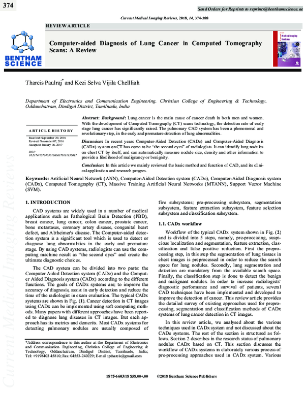 (PDF) Computer-Aided Diagnosis of lung cancer in Computed Tomography ...