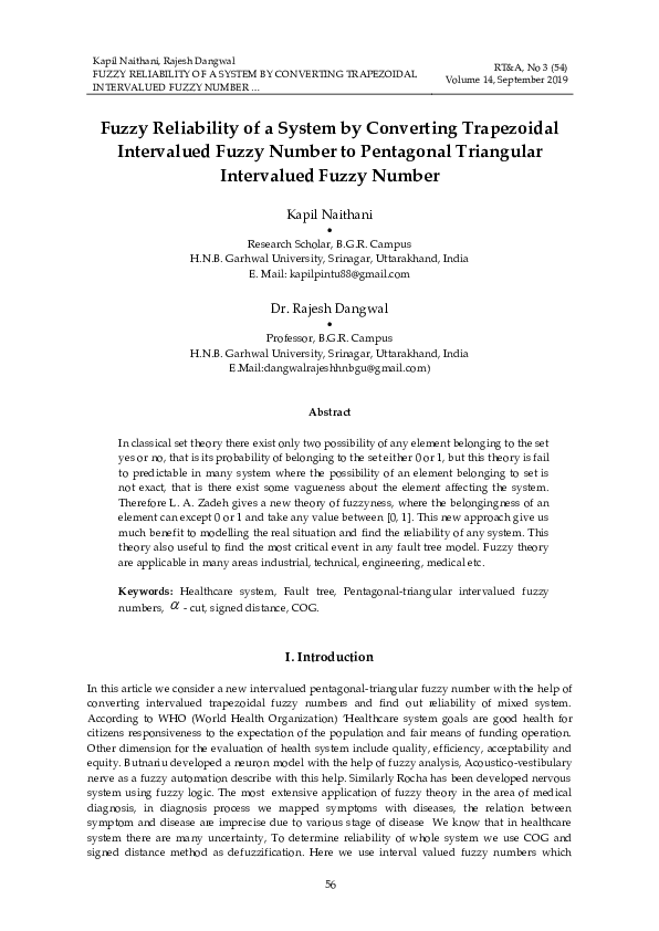 (PDF) Fuzzy Reliability of a System by Converting Trapezoidal ...