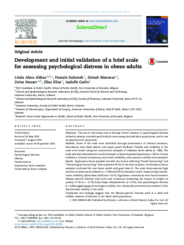 (PDF) Development and initial validation of a brief scale for assessing ...