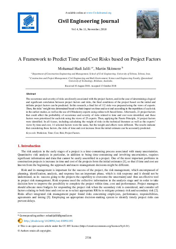 (PDF) A Framework to Predict Time and Cost Risks based on Project Factors
