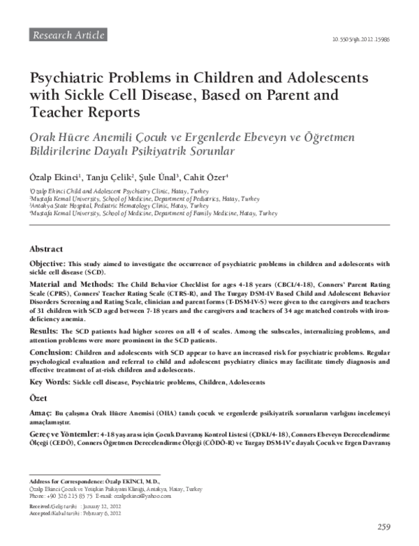 (PDF) Psychiatric Problems in Children and Adolescents with Sickle cell ...