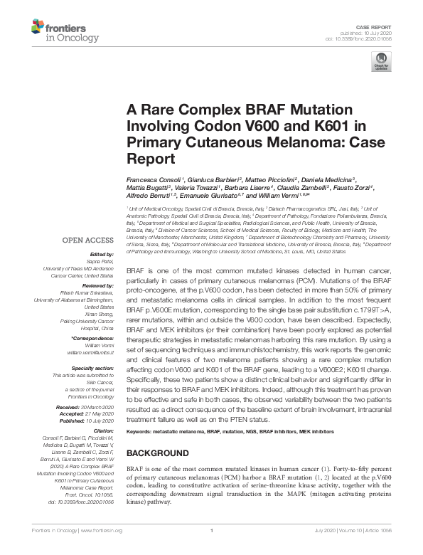 (PDF) A Rare Complex BRAF Mutation Involving Codon V600 and K601 in ...