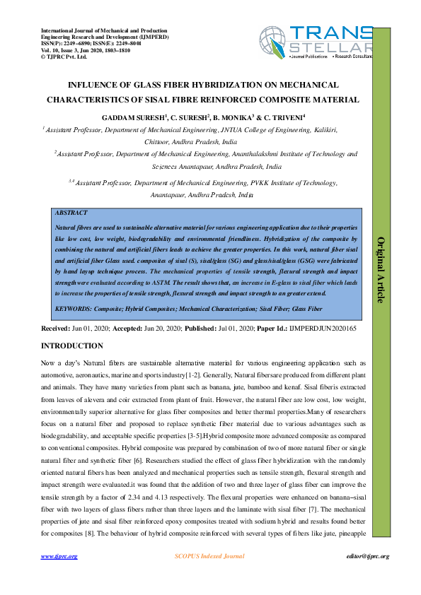 (PDF) Influence of Glass Fiber Hybridization on Mechanical ...