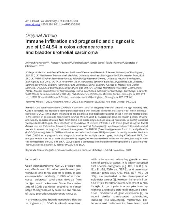 (PDF) Immune infiltration and prognostic and diagnostic use of LGALS4 ...
