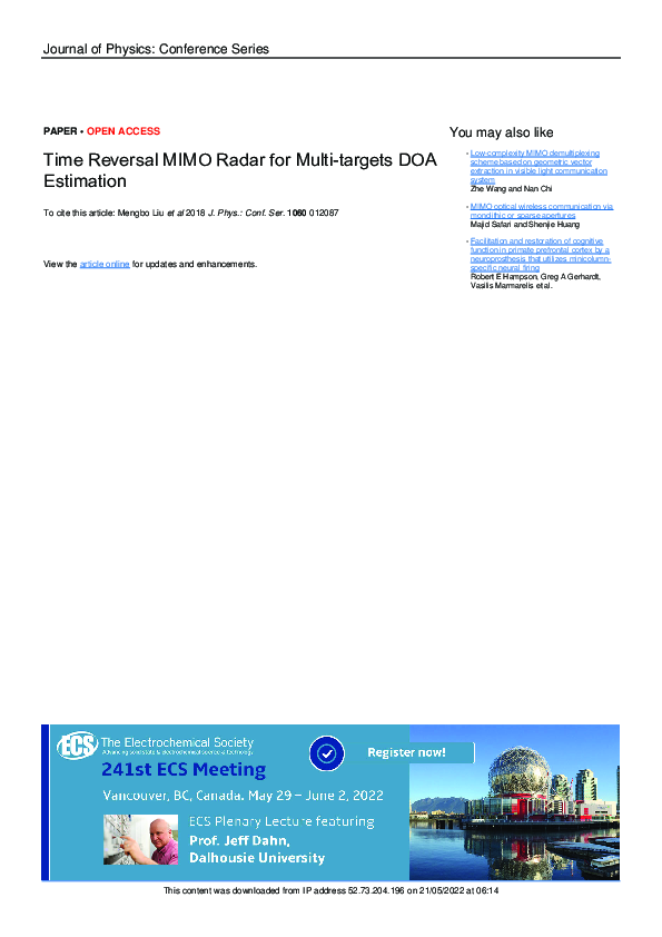 (PDF) Time Reversal MIMO Radar for Multi-targets DOA Estimation