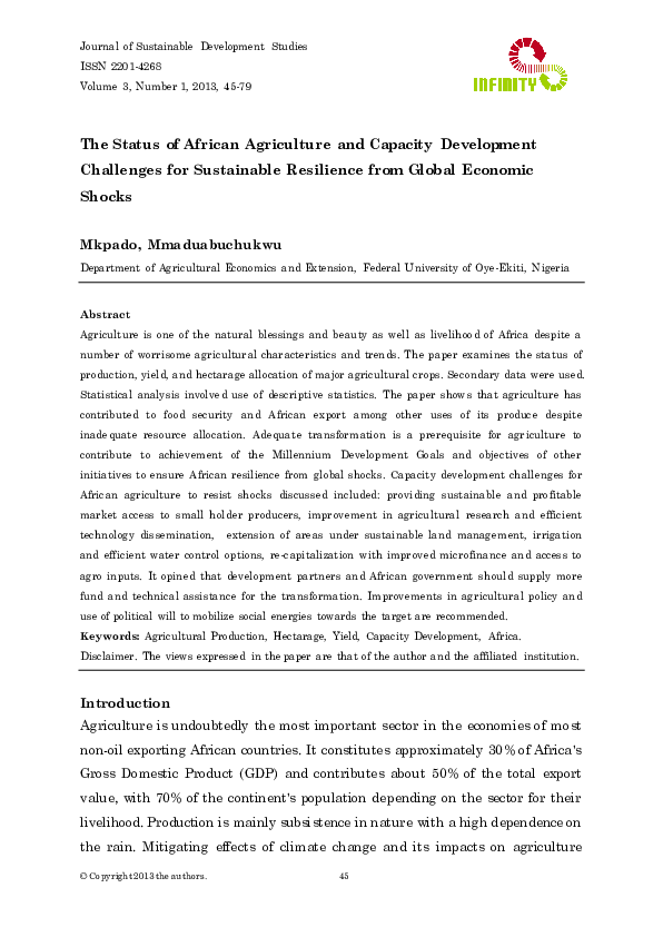(PDF) The Status of African Agriculture and Capacity Development ...