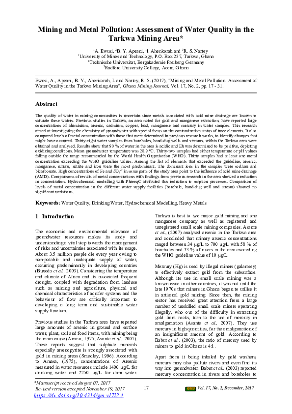 (PDF) Mining and Metal Pollution: Assessment of Water Quality in the ...