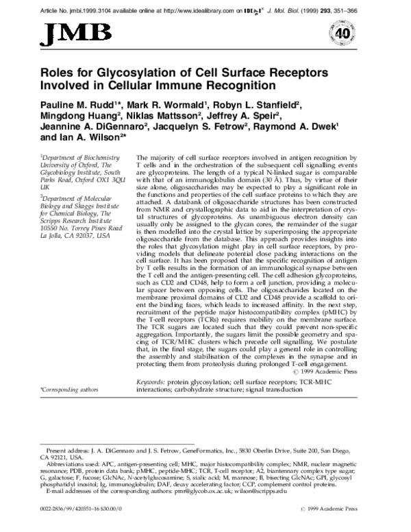 (PDF) Roles for glycosylation of cell surface receptors involved in ...