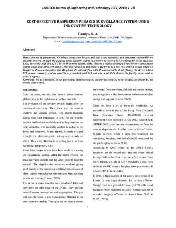 (PDF) Cost-Effective Raspberry Pi Based Surveillance System Using ...