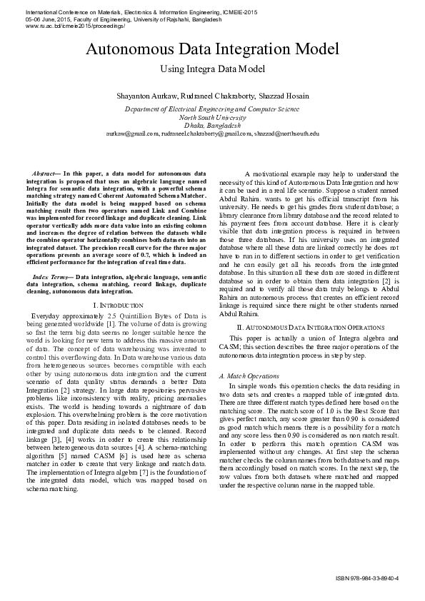 (PDF) Autonomous Data Integration Model Using Integra Data Model