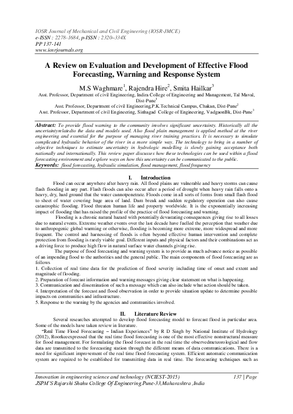(PDF) A Review on Evaluation and Development of Effective Flood ...