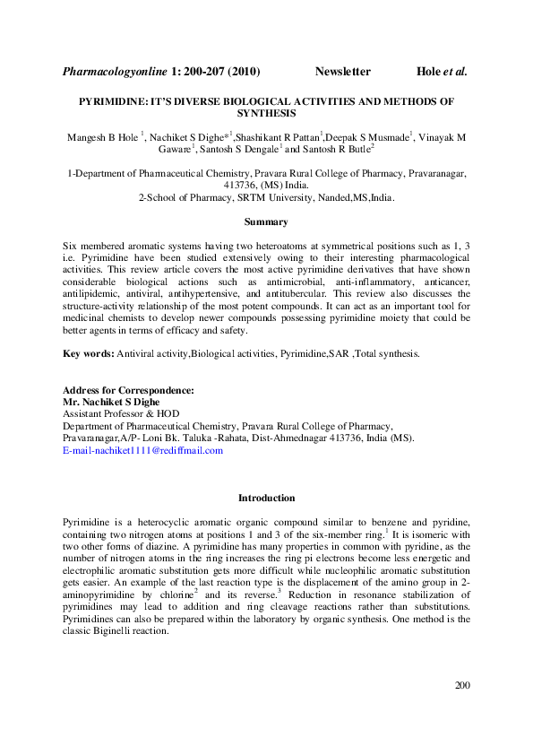 (PDF) Pyrimidine: It's Diverse Biological Activities and Methods of ...