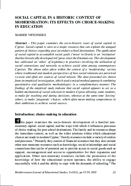 (PDF) Social capital in a historic context of modernisation : its ...