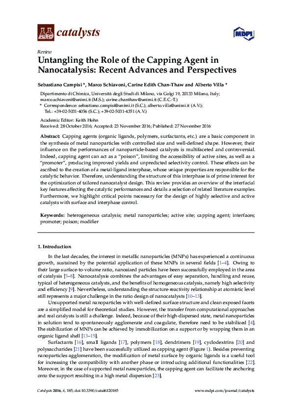 (PDF) Untangling the Role of the Capping Agent in Nanocatalysis: Recent ...