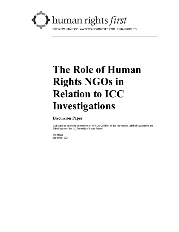 (PDF) The Role of Human Rights NGOs in Relation to ICC Investigations