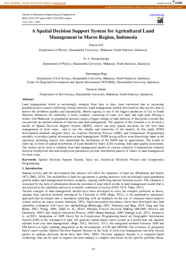 (PDF) A Spatial Decision Support System for Agricultural Land ...