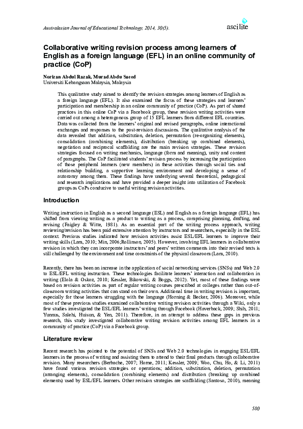 (PDF) Collaborative writing revision process among learners of English ...