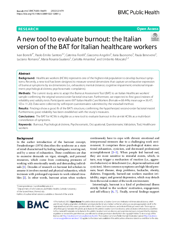 (PDF) A new tool to evaluate burnout: the Italian version of the BAT ...