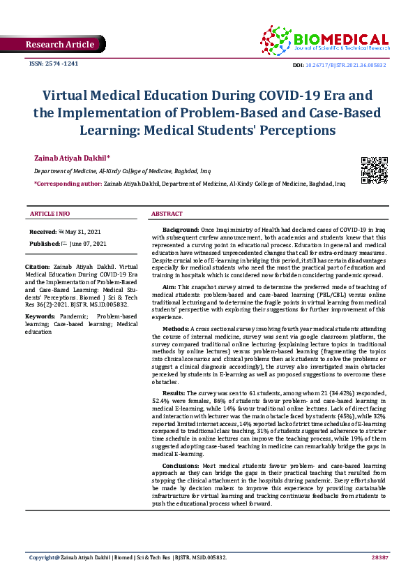 (PDF) Virtual Medical Education During COVID-19 Era and the ...