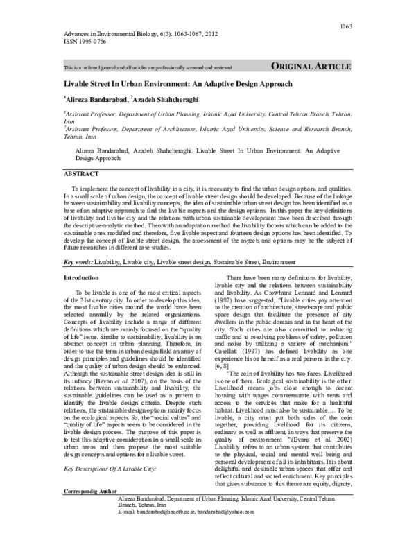 (PDF) Livable Street In Urban Environment: An Adaptive Design Approach