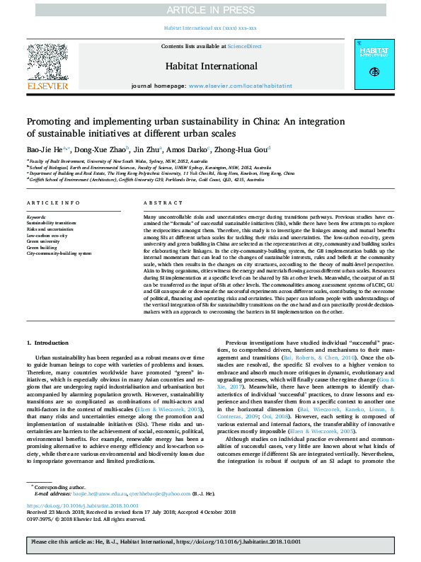 (PDF) Promoting and implementing urban sustainability in China: An ...