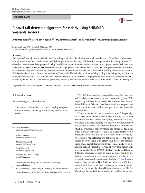 (PDF) A novel fall detection algorithm for elderly using SHIMMER ...
