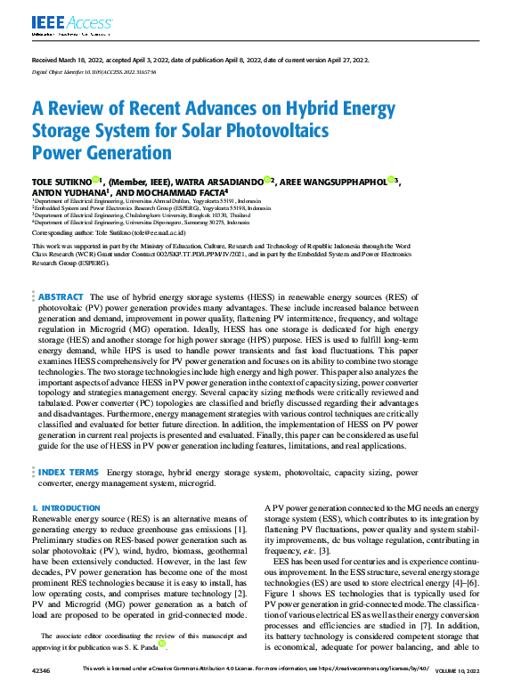 (PDF) A Review of Recent Advances on Hybrid Energy Storage System for Solar Photovoltaics Power