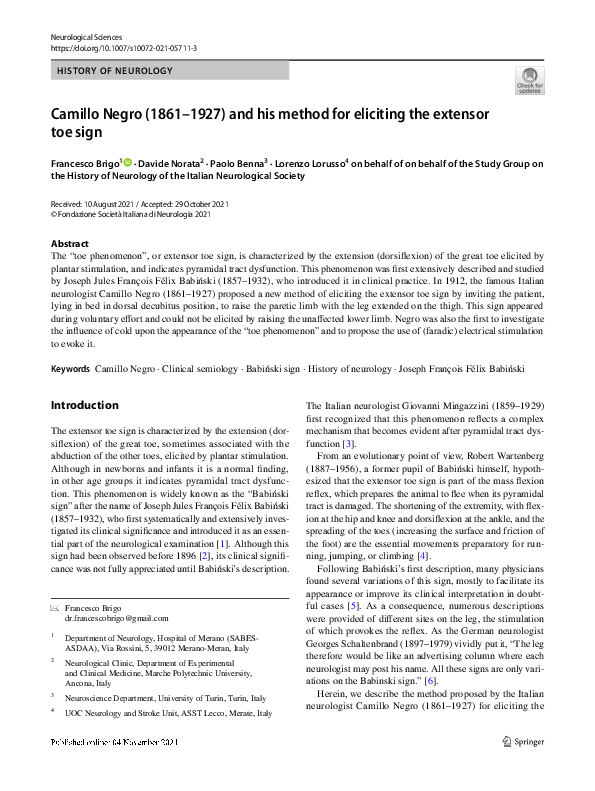 (PDF) Camillo Negro (1861–1927) and his method for eliciting the ...