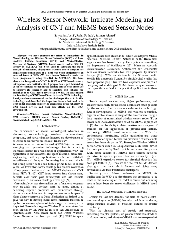 (PDF) Wireless Sensor Network: Intricate modeling and analysis of CNT ...