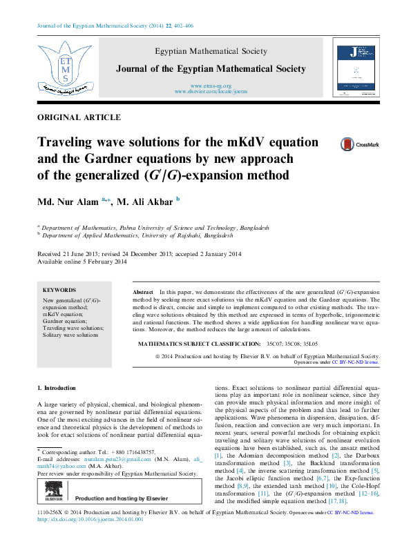 (PDF) Traveling wave solutions for the mKdV equation and the Gardner ...