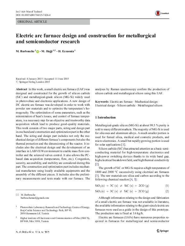 (PDF) Electric arc furnace design and construction for metallurgical ...