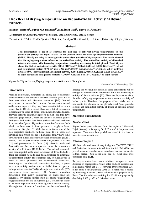 (PDF) The effect of drying temperature on the antioxidant activity of ...