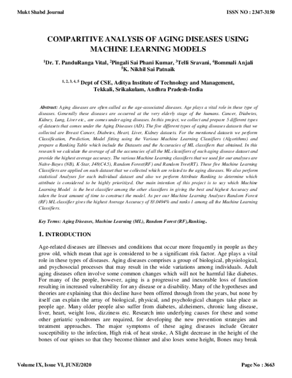 (PDF) Comparitive Analysis of Aging Diseases Using Machine Learning Models