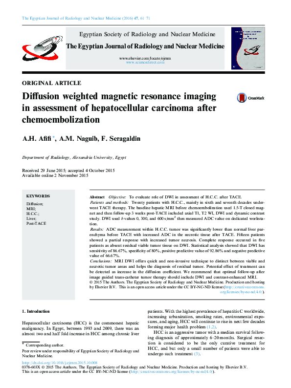 (PDF) Diffusion weighted magnetic resonance imaging in assessment of ...