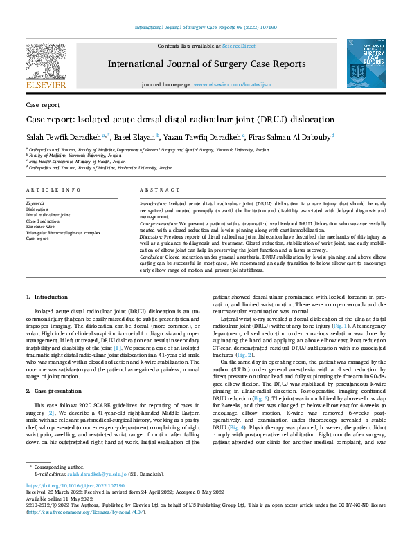 (PDF) Case report: Isolated acute dorsal distal radioulnar joint (DRUJ ...