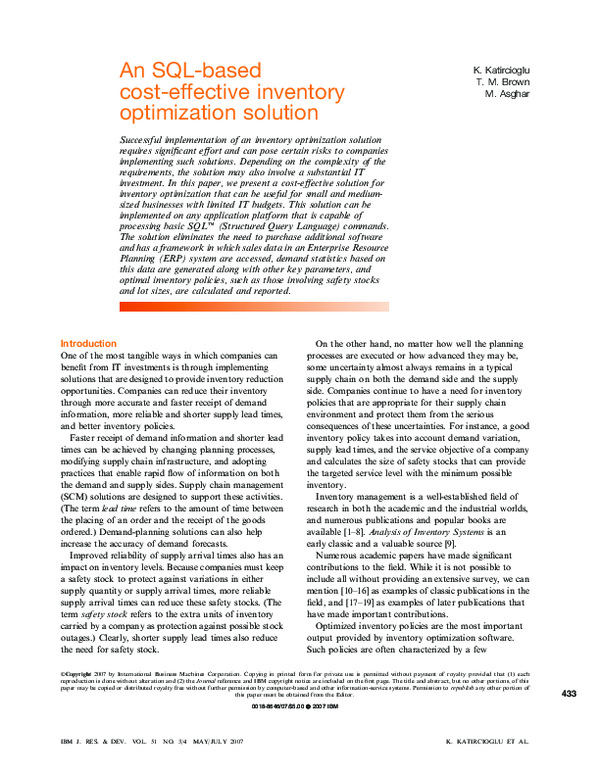 (PDF) An SQL-based cost-effective inventory optimization solution