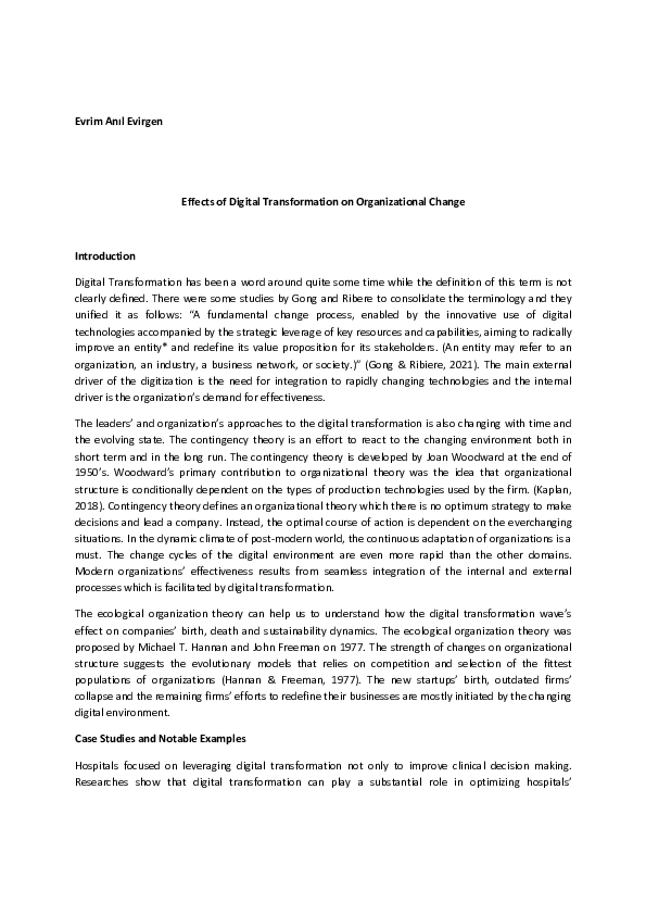 (PDF) Effects of Digital Transformation on Organizational Change