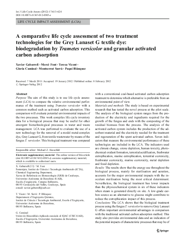(PDF) A comparative life cycle assessment of two treatment technologies