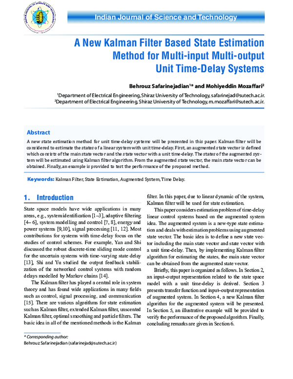 (PDF) A New Kalman Filter Based State Estimation Method for Multi-input ...