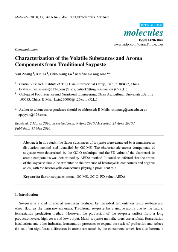 (PDF) Characterization of the Volatile Substances and Aroma Components ...
